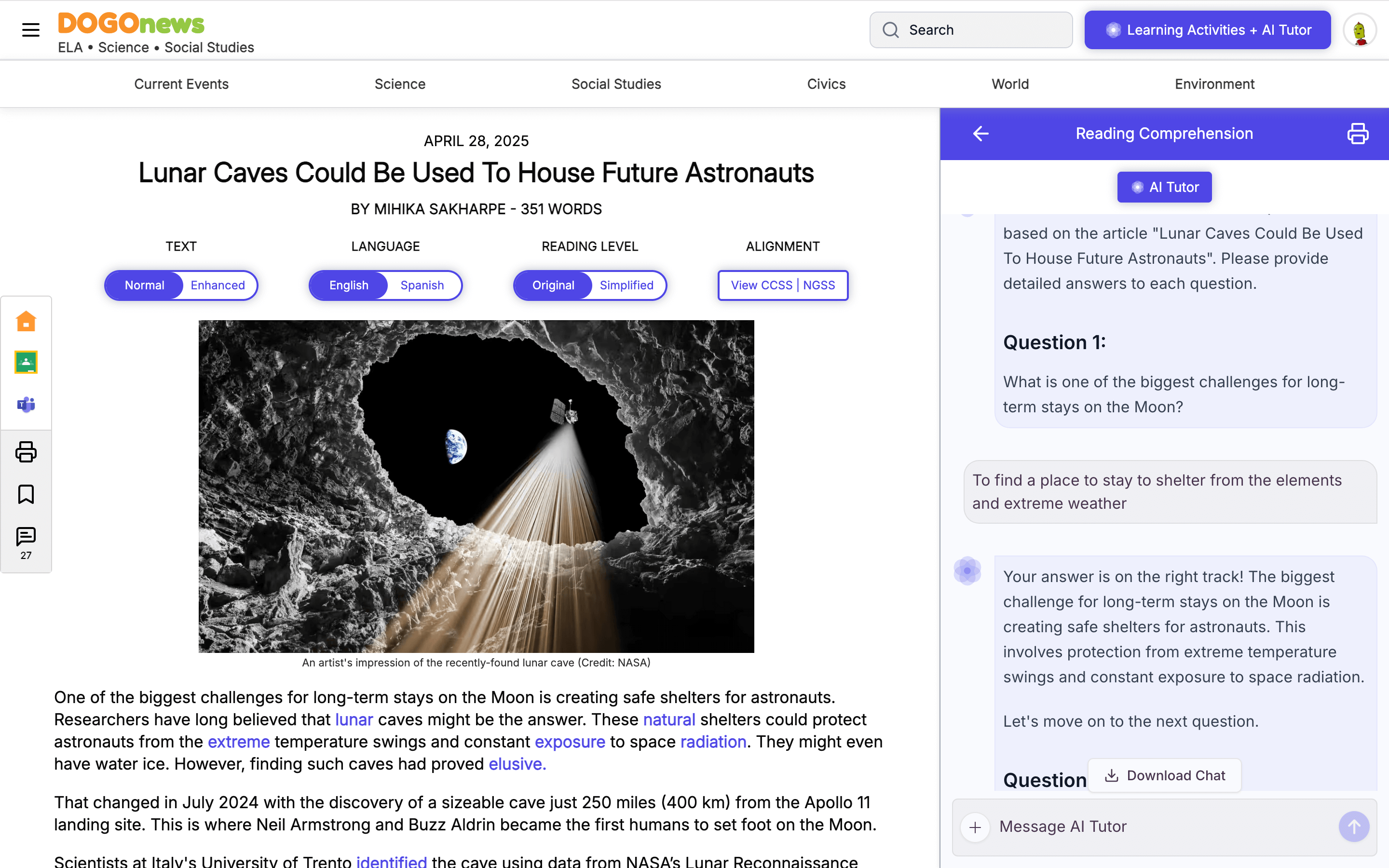 AI Tutor on Reading Comprehension