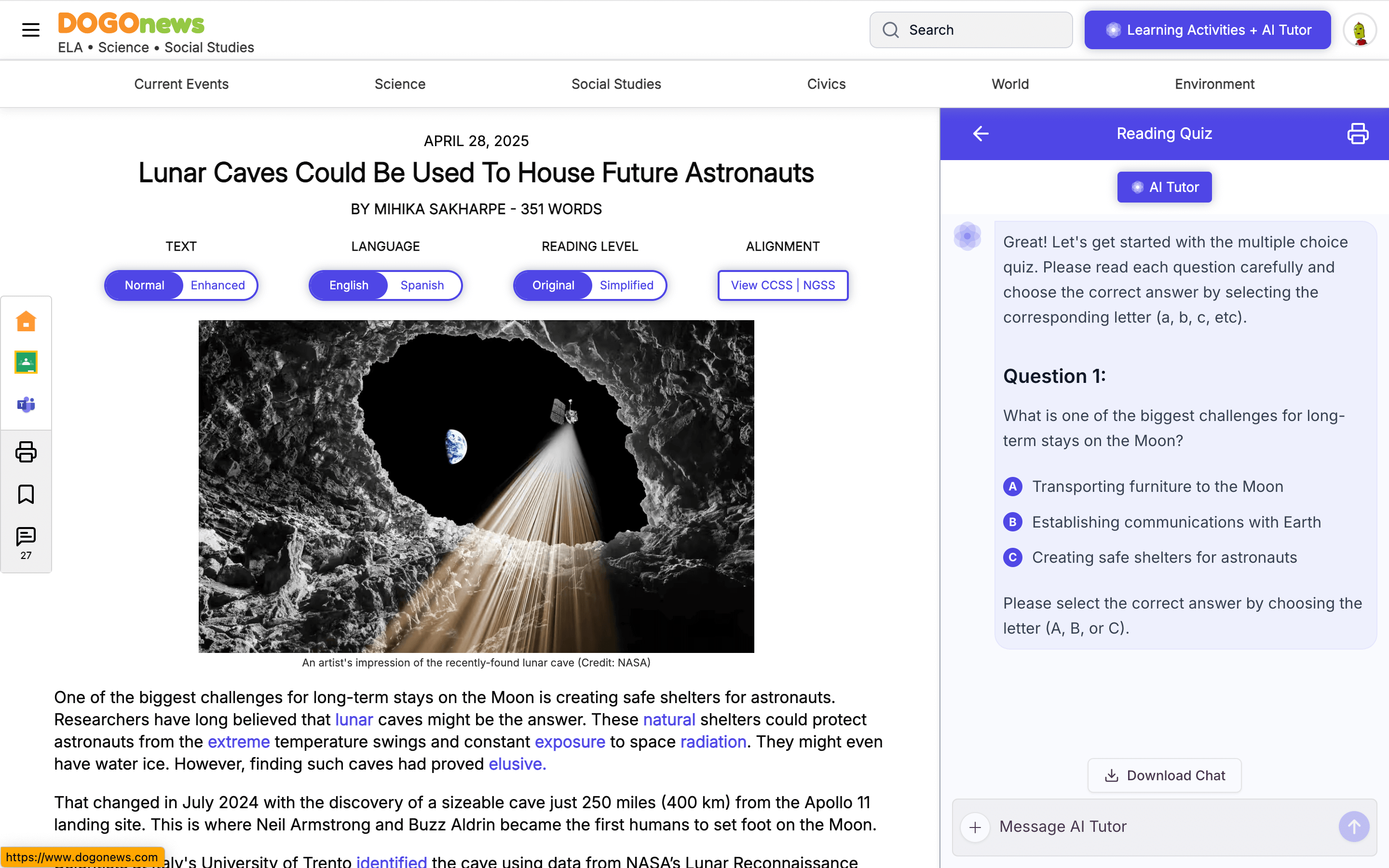 AI Tutor on Reading Quiz